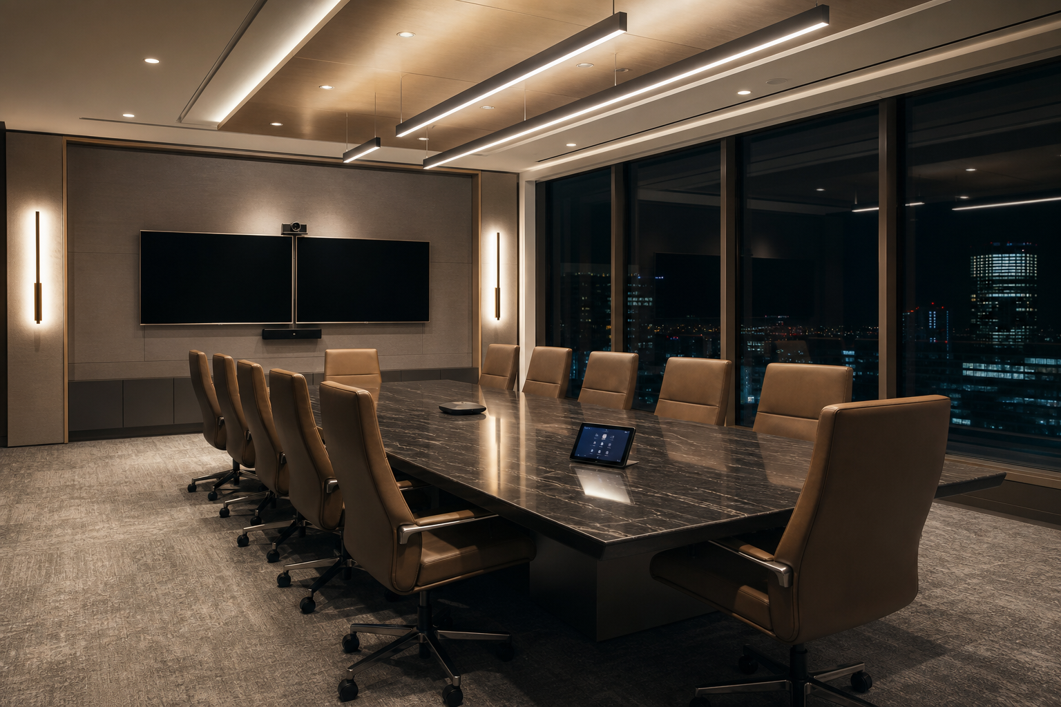 Highend Conference Room with Smart Automation and Cinematic Lighting