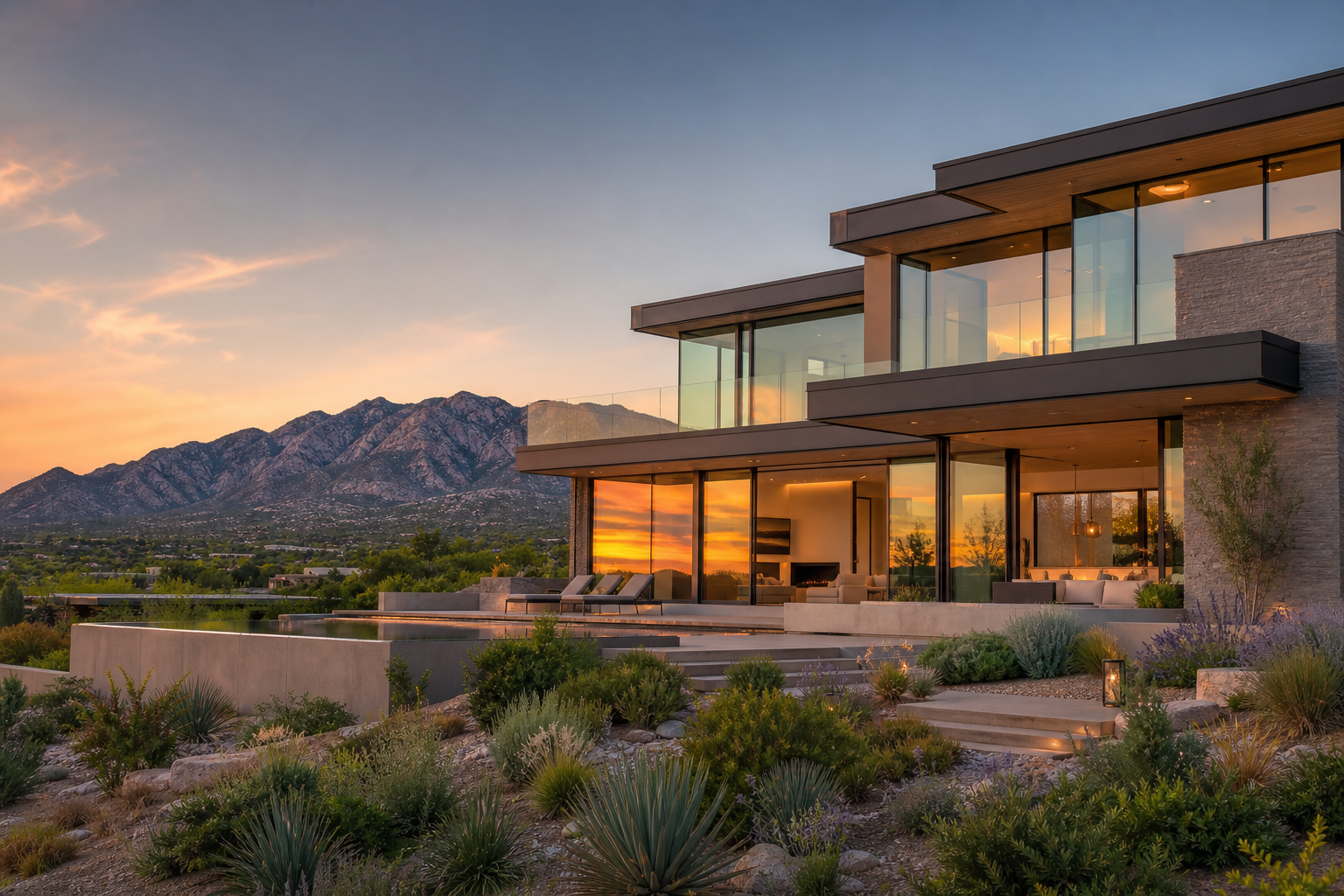 Modern Luxury Home with Sandia Mountains Background